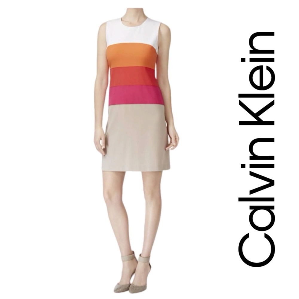 Calvin Klein White Sleeveless Sheath Dress‎ Colorblock - Size 4 339*